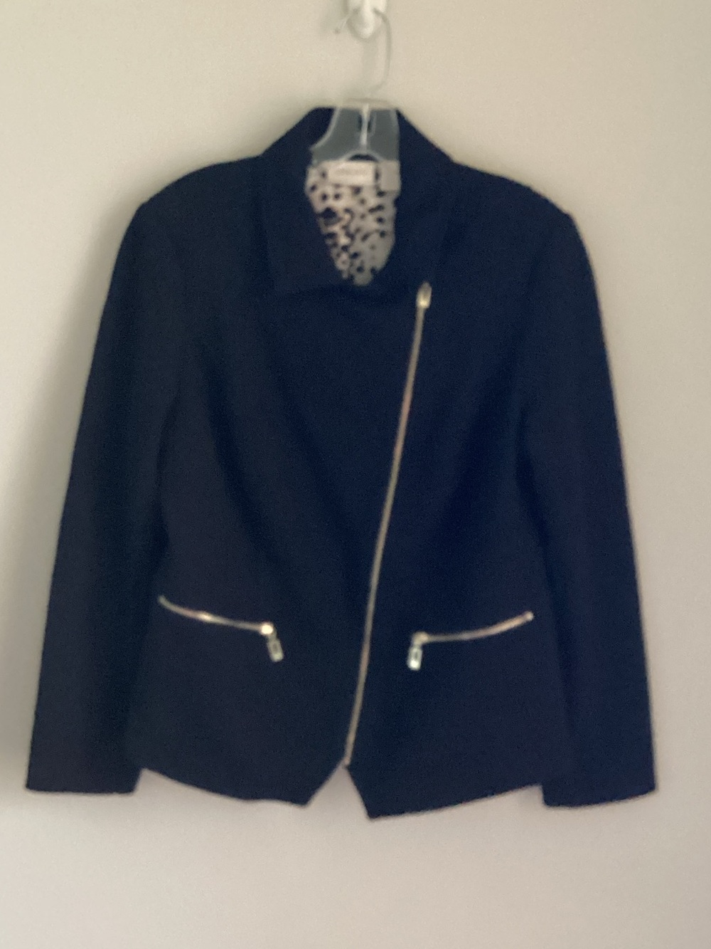 Chico's Black Asymmetrical Zip Blazer with Gold Zippers
